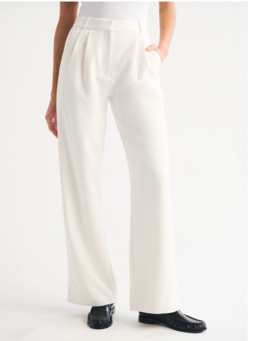 Abercrombie & Fitch Sloane Crepe High Rise Pleat Straight Trouser Pant Cream XS